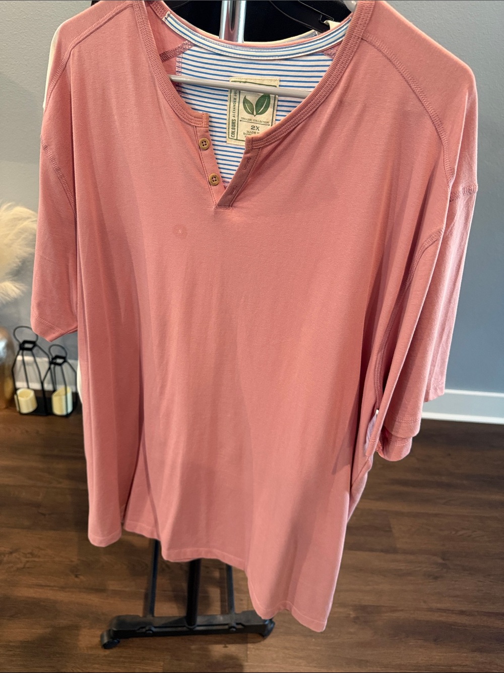 Alexander Julian Striped Blue & Dusty Pink Henley Tee